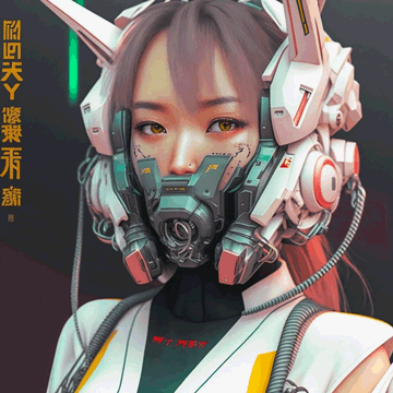 girls with black oxygen mask and pink headphones