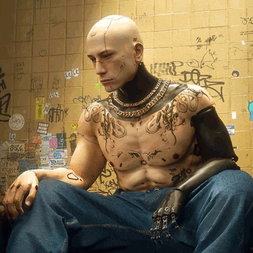 topless man with tattoo